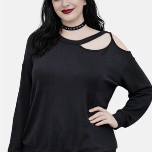 Stylish Black Cold Shoulder Sweatshirt